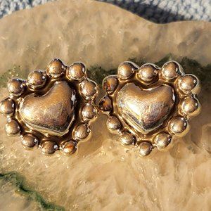 Airess Vintage Heart Post Earrings 1-1/4" 8.9g Beautiful Sterling Silver